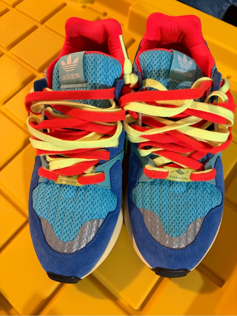 adidas Kids Blue Red Yellow Torsion Sneakers